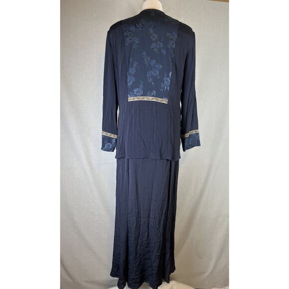 VTG Spencer Alexis Maxi Dress 2 Pc Set Kimono Topper Women 10 Velvet Dark Blue - Picture 4 of 16